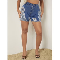 SHEIN SXY Denim Shorts mit Riss, rohem Saum