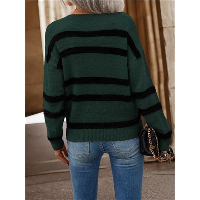 Pullover mit Streifen Muster, Drop Shoulder