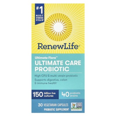 Renew Life Ultimate Flora, Ультимативный уход, Пробиотик, 150 миллиардов живых культур, 30 вегетарианских капсул - Renew Life