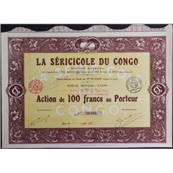 Акция Шелководство в Конго, 100 франков 1927 года, Франция