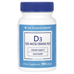 The Vitamin Shoppe Витамин D3, 125 мкг (5000 МЕ), 100 мягких таблеток