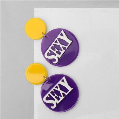 Серьги акрил SEXY, цвет жёлто-фиолетовый в серебре