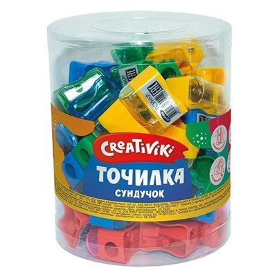 Точилка Creativiki, сундучок с контейнером, в тубе, 48 шт,