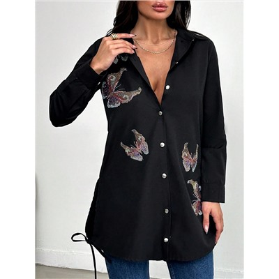 SHEIN Damen-shirt Mit Schmetterlingsmuster