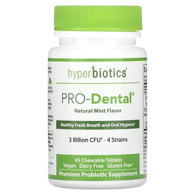 Hyperbiotics PRO-Dental, Натуральная мята - 3 миллиарда КОЕ - 45 жевательных таблеток - Hyperbiotics
