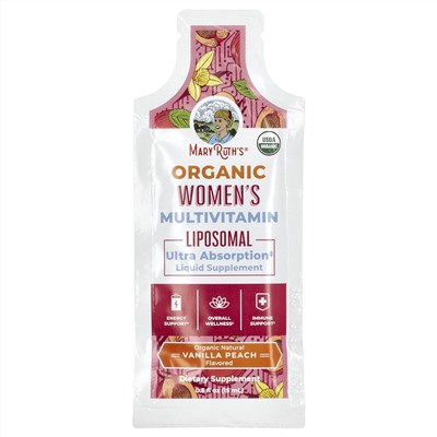 MaryRuth's Органические женские мультивитаминные липосомалы, ваниль-персик, 14 пакетиков по 0,5 жидких унций (15 мл) каждый