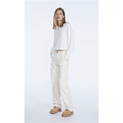 Aufgerautes Basic-Cropped-Top mit Rundhalskragen