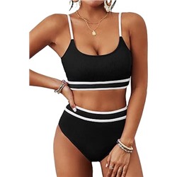 BMJL Women's High Waisted Bikini Ribbed Two Piece Swimsuit High Cut Color Block Adjustable Straps Bathing Suit