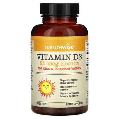 NatureWise Vitamin D3, 25 mcg (1,000 IU), 360 Softgels