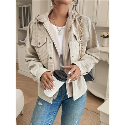 SHEIN Frenchy Jacke mit Pattentasche, Drop Shoulder Tunnelzug, Kapuze,