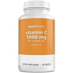 Amazon Basics Vitamin C 1000 mg with Rose Hips 5mg, 90 tablets (1 per serving), Gluten Free