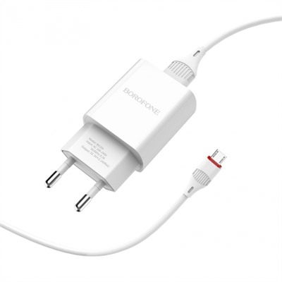 Зарядное устройство Borofone BA20A, 2.1А USB + кабель Micro USB, белое