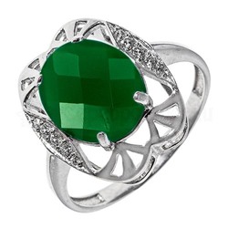 Кольцо из серебра с пл.кварцем цв.зелёный и фианитами родированное 925 пробы 10-165р132