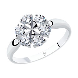 Кольцо из серебра с алмазной гранью с фианитами, 94012976