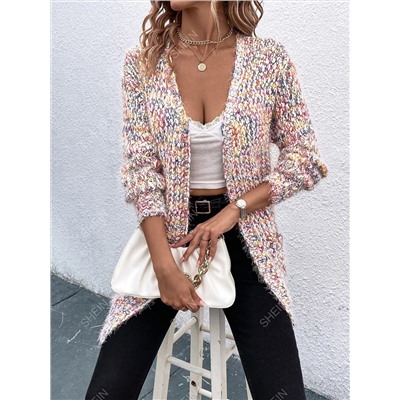 SHEIN LUNE Cardigan mit Melierter Strick offener Front