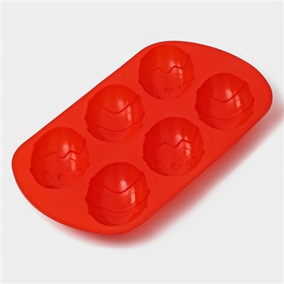 Форма силиконовая для выпечки Доляна «Пасха. Пасхальные яйца», 32,5×19,5 см, 6 ячеек (9,7×6,8 см), цвет красный