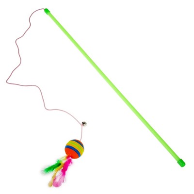Дразнилка с цветным шариком и перьями, 49 см, палочка микс цветов