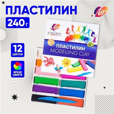 Пластилин 12 цветов 240 г "Классика"