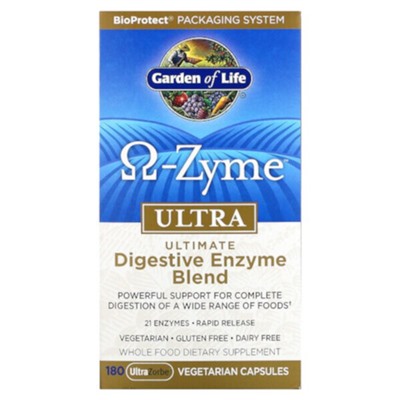 Garden of Life O-Zyme Ultra, Ultimate Digestive Enzyme Blend, 180 UltraZorbe Vegetarian Capsules