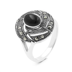 Кольцо из чернёного серебра с синтетическим опалом и марказитами