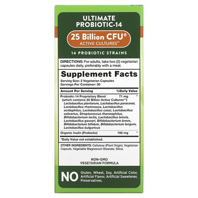 Nature's Truth Ultimate Probiotic-14, 25 миллиардов, 60 быстродействующих капсул