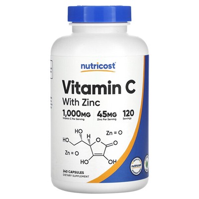 Nutricost Витамин С с цинком, 240 капсул