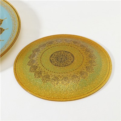 Набор столовый «Мехенди», 7 предметов: d=30 см - 1 шт, d=18 см - 6 шт, цвет голубой с золотым