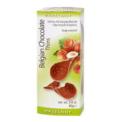 Бельгийские шоколадные чипсы Belgian Chocolate Thins Hazelnut с фундуком 80 гр