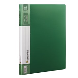 Папка с боковым металлическим прижимом и внутренним карманом BRAUBERG "Contract", зеленая, до 100 л.