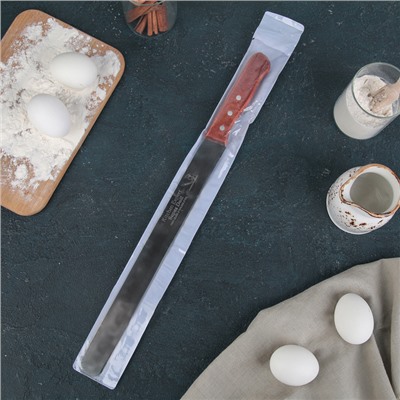 Нож для бисквита ровный край, длина лезвия 30 см, деревянная ручка
