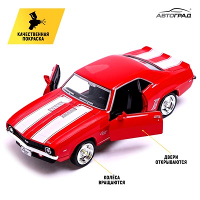 Машина металлическая CHEVROLET CAMARO SS, 1:32, открываются двери, инерция, цвет красный