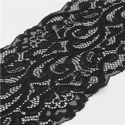 Кружевная эластичная ткань «Узоры», 175 мм × 2,7 ± 0,5 м, цвет чёрный