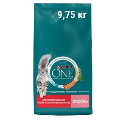 Корм сухой Purina One для стерилизованных кошек и кастрированных котов с лососем и пшеницей, 9.75кг