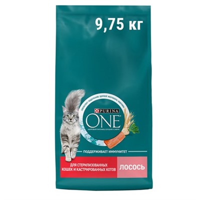 Корм сухой Purina One для стерилизованных кошек и кастрированных котов с лососем и пшеницей, 9.75кг