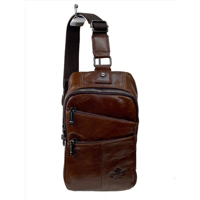 Мужская сумка слинг из натуральной кожи цвет коричневый