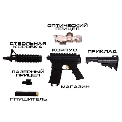 Штурмовая винтовка M4, стреляет гелевыми пулями, работает от аккумулятора