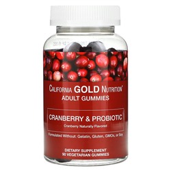 California Gold Nutrition Жевательные конфеты с клюквой и пробиотиками, натуральный вкус клюквы, 90 вегетарианских жевательных конфет