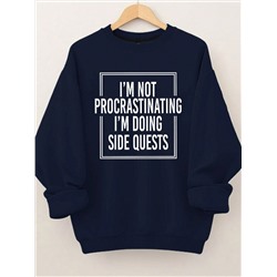 SHEIN LUNE Damen Sweatshirt in Große Größen mit Buchstabe "ICH PROKRASTINIERE NICHT, ICH MACHE NEBENMISSIONEN" Rundhalsausschnitt Langarm Sportbekleidung