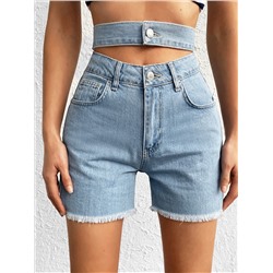 Denim Shorts mit Ausschnitt auf Taille, umgesäumtem Saum