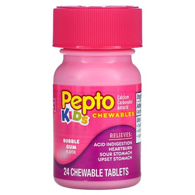 Pepto Bismol Kids, Pepto Chewables, жевательная резинка, 24 жевательные таблетки