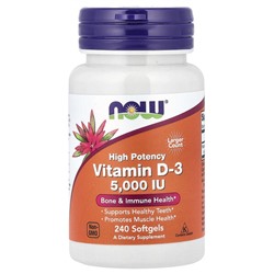 NOW Foods Витамин D-3, высокая потенция, 5000 МЕ, 240 мягких капсул - NOW Foods