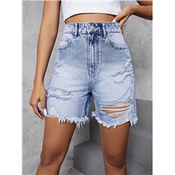 Denim Shorts mit Riss, rohem Saum