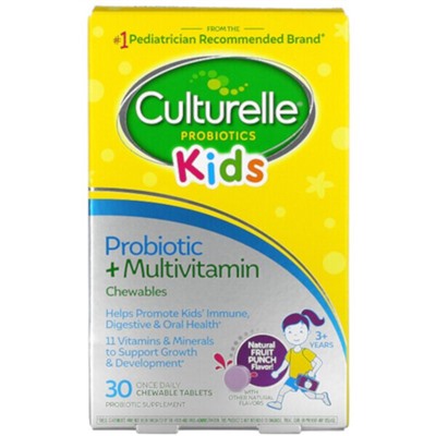 Culturelle Kids, Жевательные таблетки с пробиотиками и мультивитаминами, от 3 лет и старше, натуральный фруктовый пунш, 30 жевательных таблеток