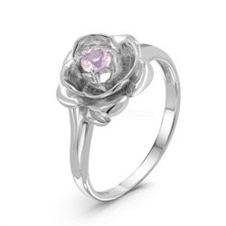 Кольцо из серебра с пл. кварцем цв. розовый родированное 925 пробы к1440р121