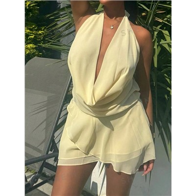 SHEIN SXY Damen Sommer Minikleid mit drapiertem Ausschnitt und Schleife vorne, unifarben und sexy