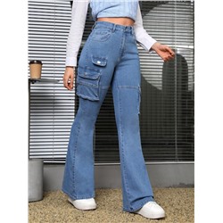 SHEIN EZwear Cargo Jeans mit Pattentasche, ausgestelltem Beinschnitt,