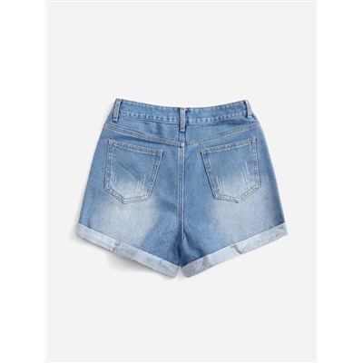 Denim Shorts mit Katzenkratzer aufgerolltem Saum