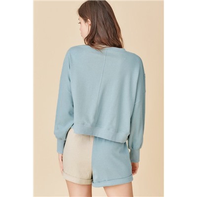 Sky Blue Split Hem Sweatshirt Color Block Shorts Set