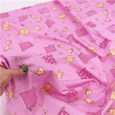 Ткань на отрез бязь ГОСТ детская 150 см 366/3 Жирафики цвет розовый