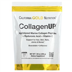 California Gold Nutrition, CollagenUP, гидролизованные пептиды морского коллагена с гиалуроновой кислотой и витамином C, с нейтральным вкусом, 206 г (7,26 унции)